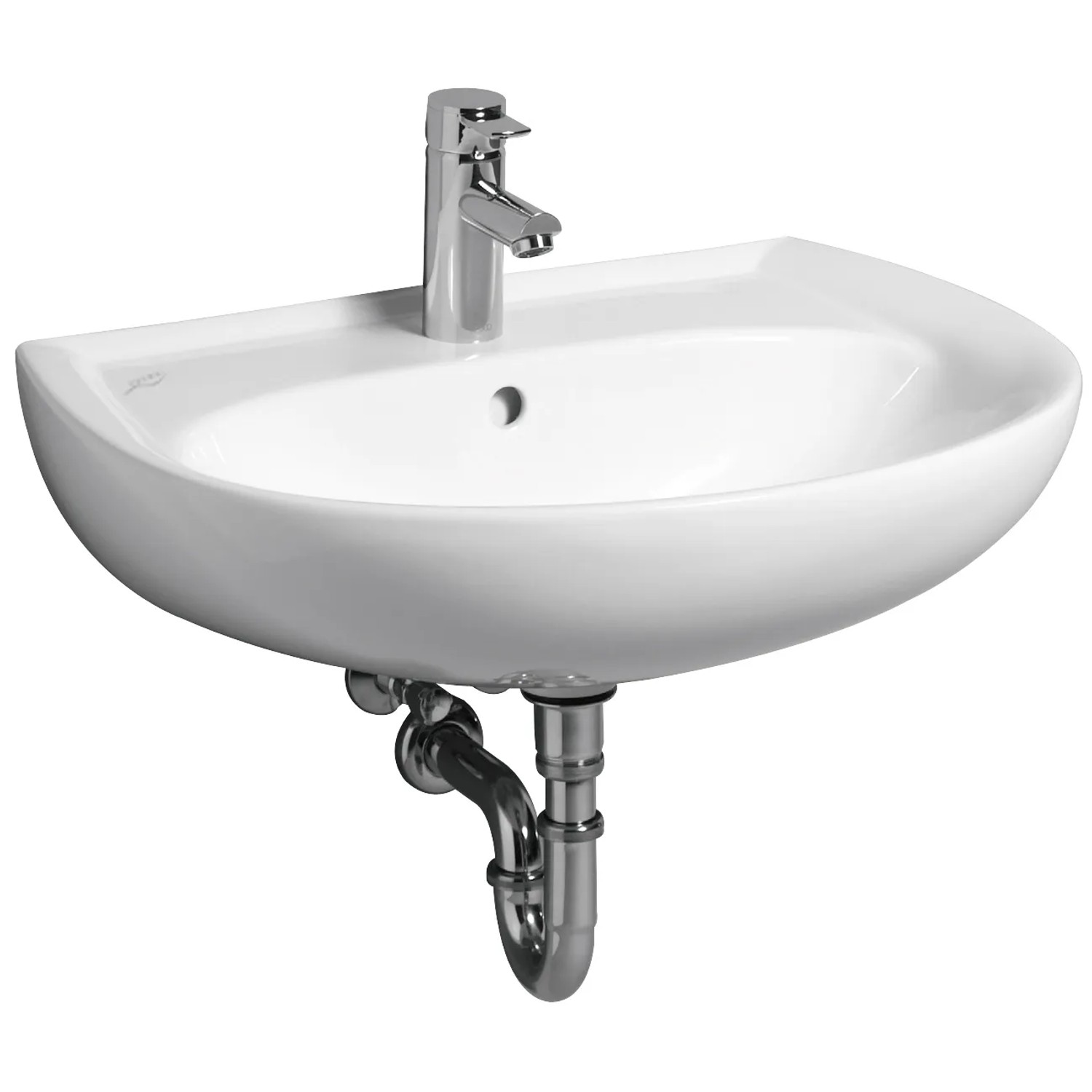 Geberit Renova Waschbecken, 65 cm, Bahamabeige, mit Armatur und Siphon.