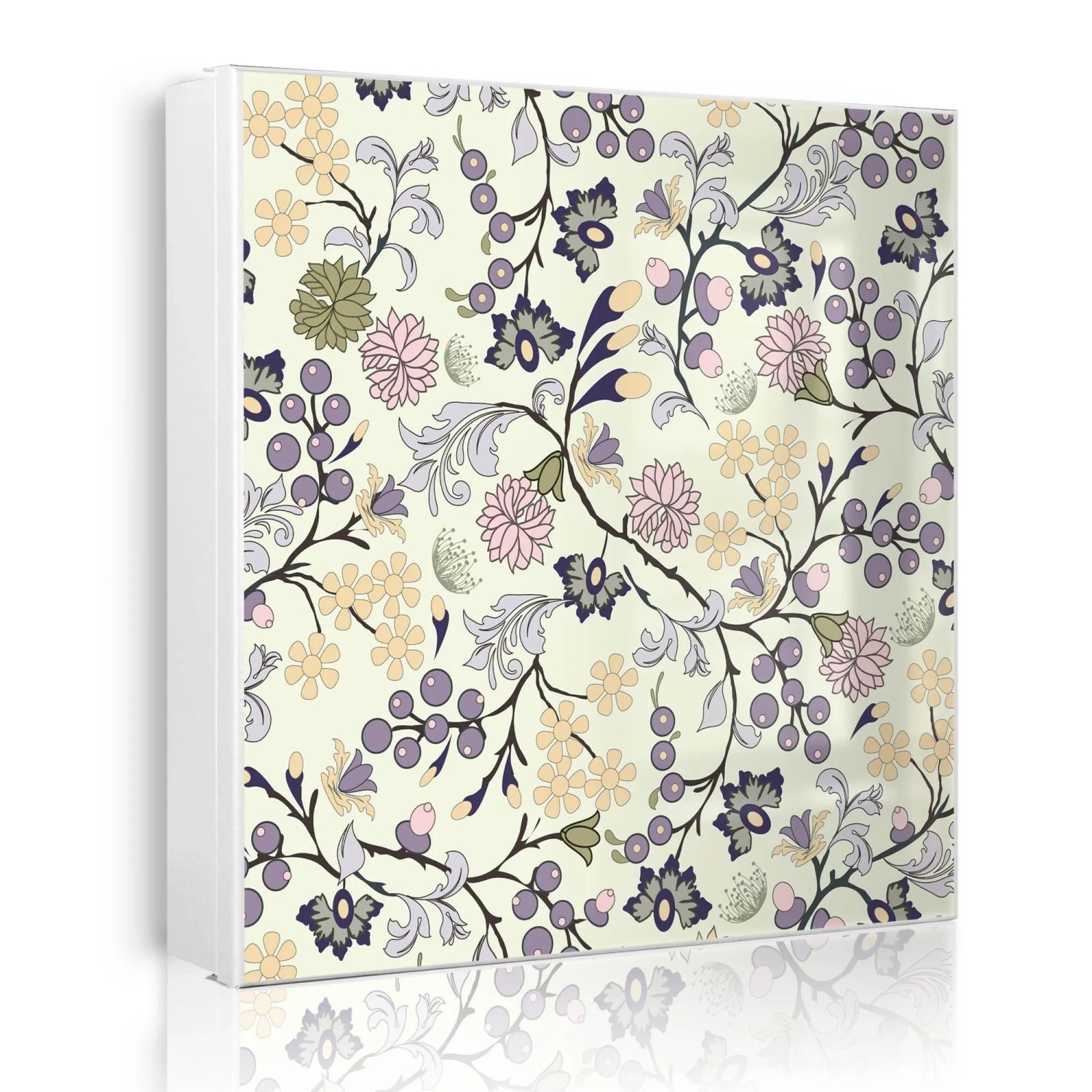 Banjado Großer Schlüsselkasten Metall 30x30cm Weiß Scharnier Links 50 Haken Beschreibbar Magnetisch Motiv Florale Tapete