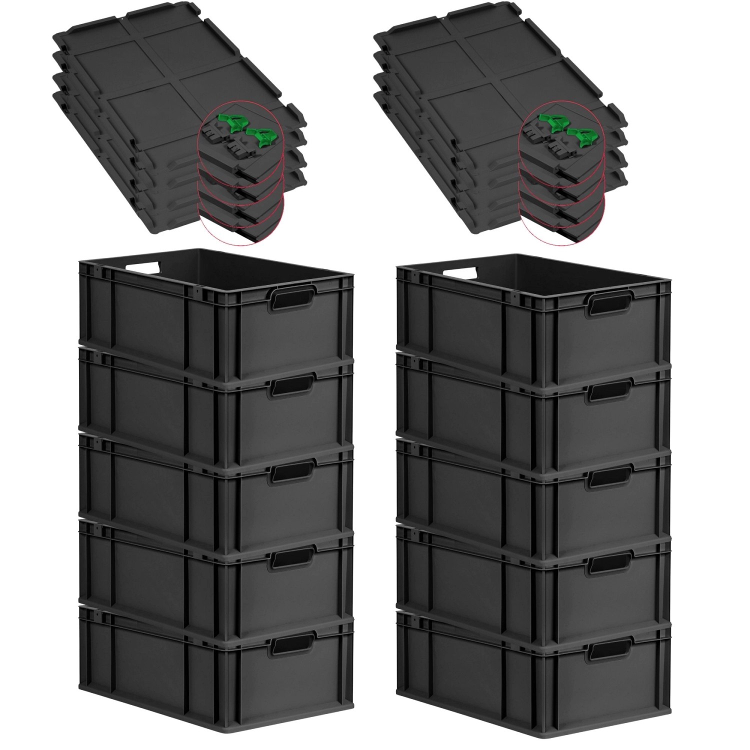 PROREGAL SuperSparSet 10x Eurobox Nextgen Grip Mit Scharnierdeckel Und Grün günstig online kaufen