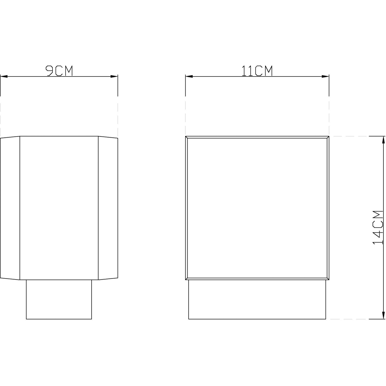 Skizze der Globo LED-Außenleuchte Slice in Anthrazit mit Maßangaben.