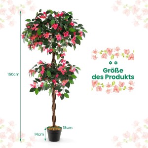 Costway Kunstpflanze mit 252 Blüten & Natürlichen Blättern Rosa 150cm