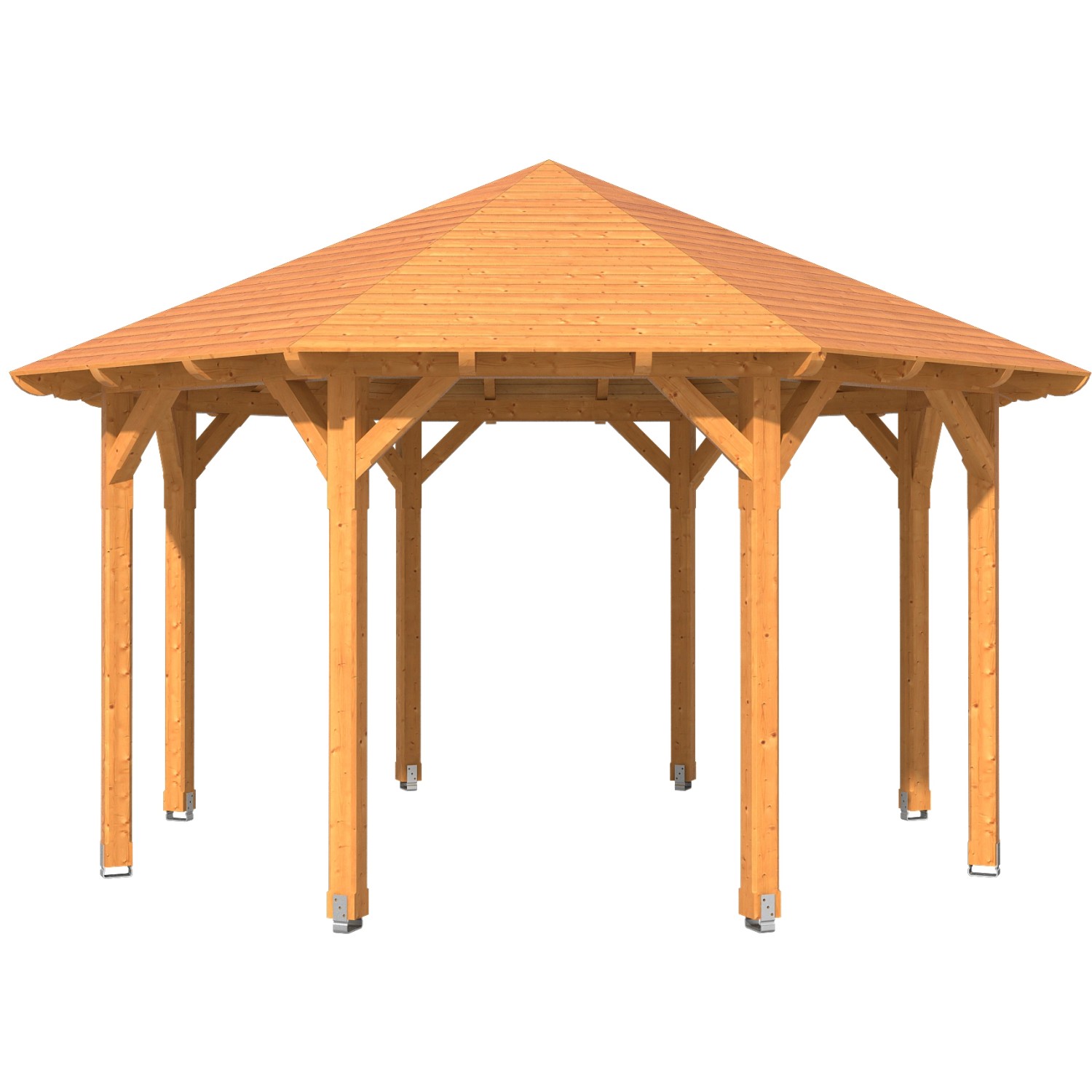 Skan Holz Pavillon Lyon Größe 2: 8-Eck Gartenlaube aus Douglasie mit Holzpfosten und Dach.