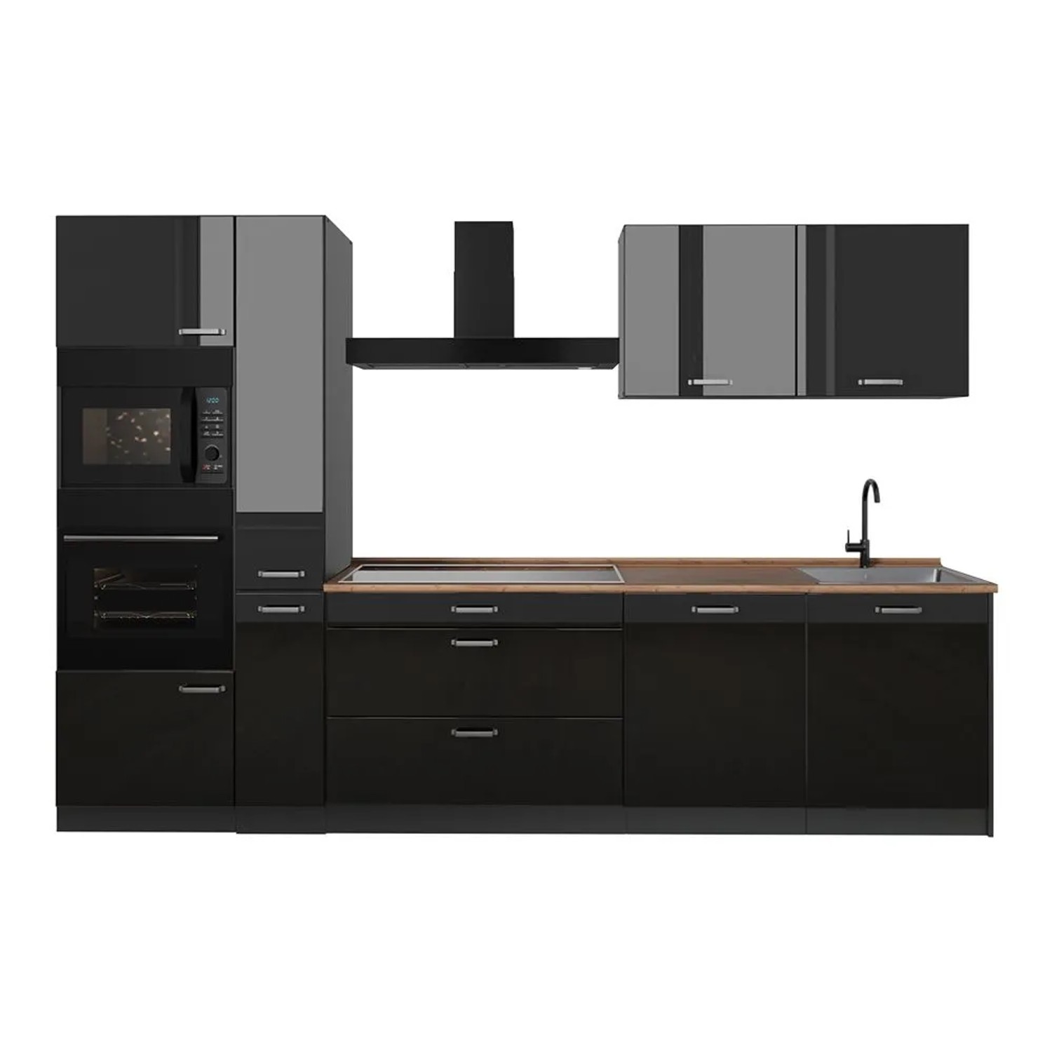 Vicco Küchenzeile R-Line Schwarz Hochglanz/Anthrazit 310 x 207 Arbeitsplatte Goldkraft Eiche Art Nr 66430