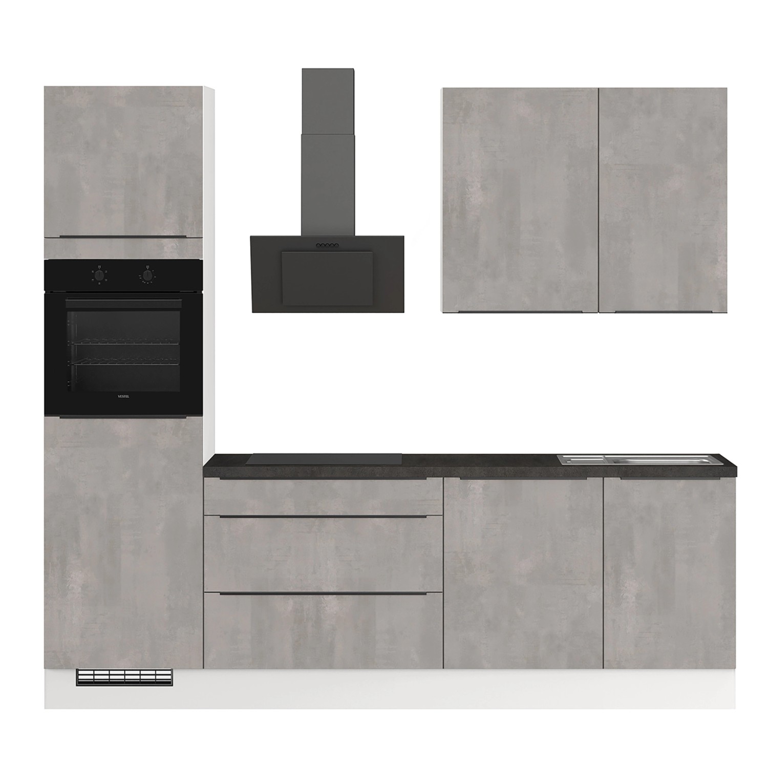 Impuls Küchen Küchenzeile IKZ1260R5 260 cm Beton-Optik Natur mit E-Geräten günstig online kaufen
