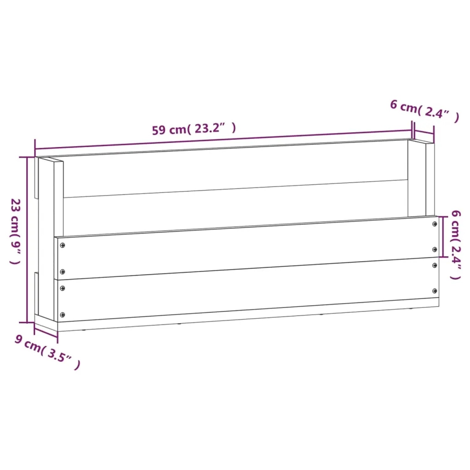 Maßzeichnung: vidaXL Wand-Schuhregal aus Kiefernholz, 59x9x23 cm. Modernes Schuhregal zur Wandmontage.