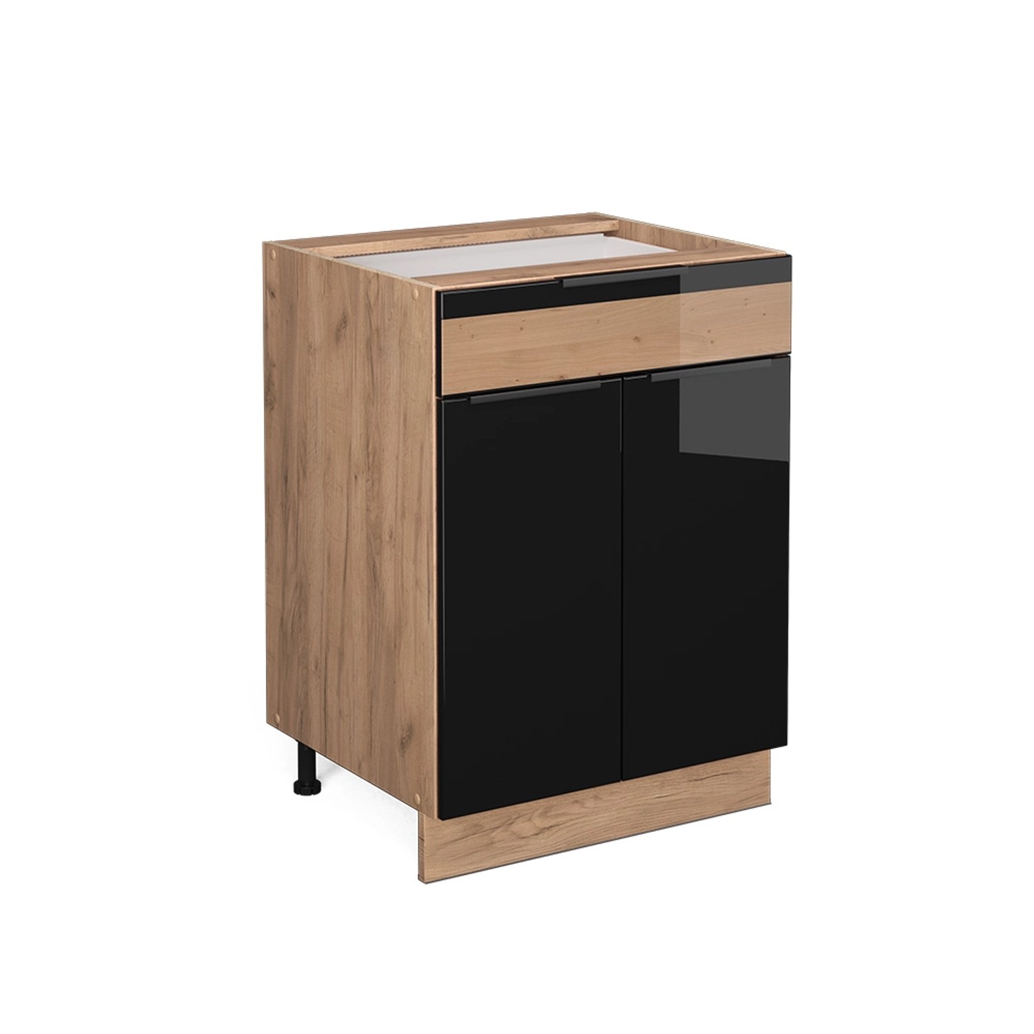 Vicco Küchenunterschrank Fame-Line Schwarz-Eiche Hochglanz/Goldkraft Eiche 60 cm mit Schublade ohne Arbeitsplatte