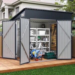 Costway Gartenhaus Metall Gerätehaus mit Vordertür & Seitentür & Pultdach
