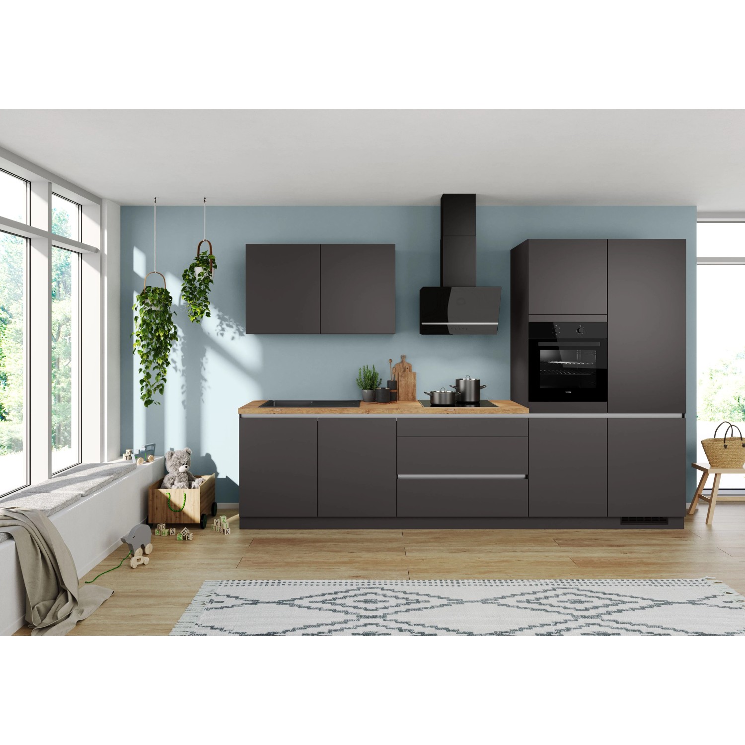 Impuls Küchen Küchenzeile IBC4340RM 340 cm Grafit