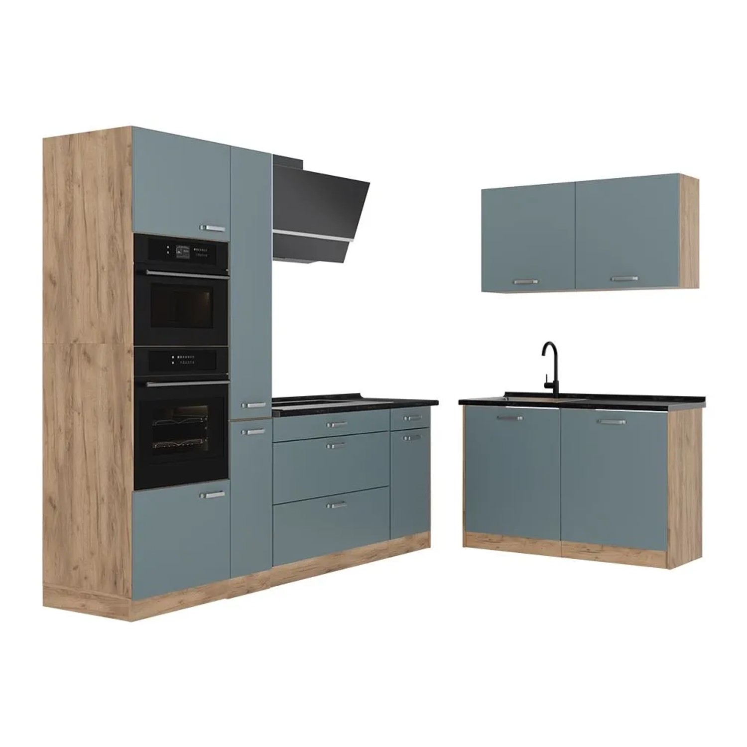Vicco Eckküche R-Line Blau-Grau/Goldkraft Eiche 230 x 207 Arbeitsplatte Anthrazit Art Nr 67493