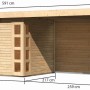 Karibu Holz-Gartenhaus Sölve Natur mit Flachdach und Anbau, unbehandelt, Maße: 298x213 cm.