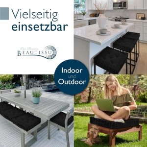 Schwarze Beautissu Mila Stuhlkissen 50x50x10cm. Komfortable Sitzkissen für Küche, Garten, Indoor & Outdoor, vielseitig.