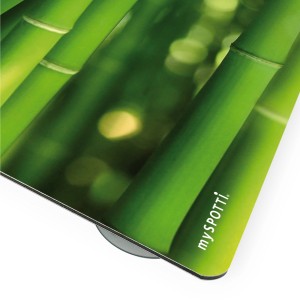 Myspotti Mini-Spritzschutzplatte mit Bambuswald-Motiv, Detailansicht.