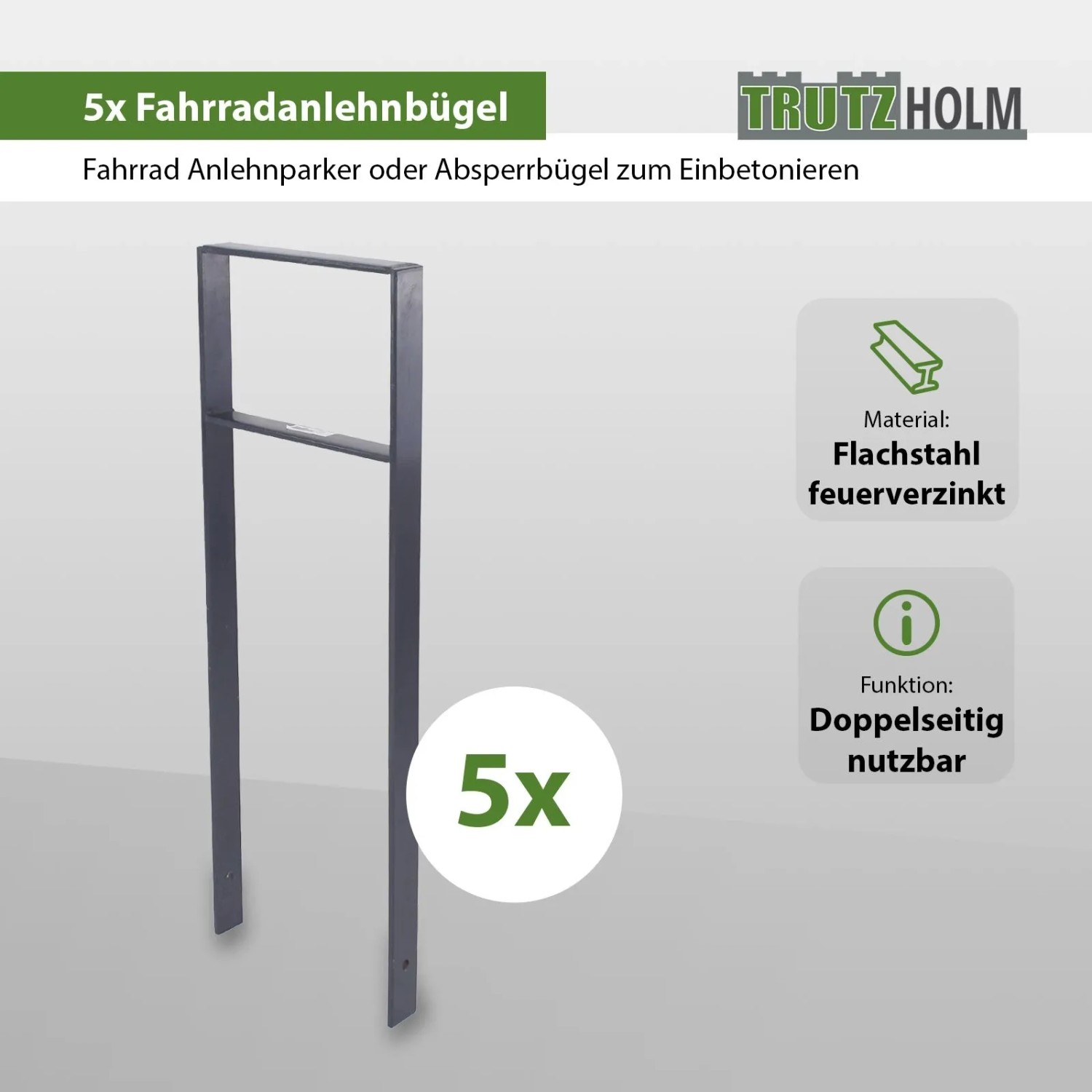 TRUTZHOLM 5x Fahrradanlehnbügel 116,5 x 39 cm Flachstahl 13 mm Anthrazit Typ H