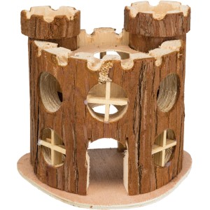 Trixie Spielburg Matti Natural Living, zweistöckiges Käfigzubehör aus Naturholz mit zwei Türmen.