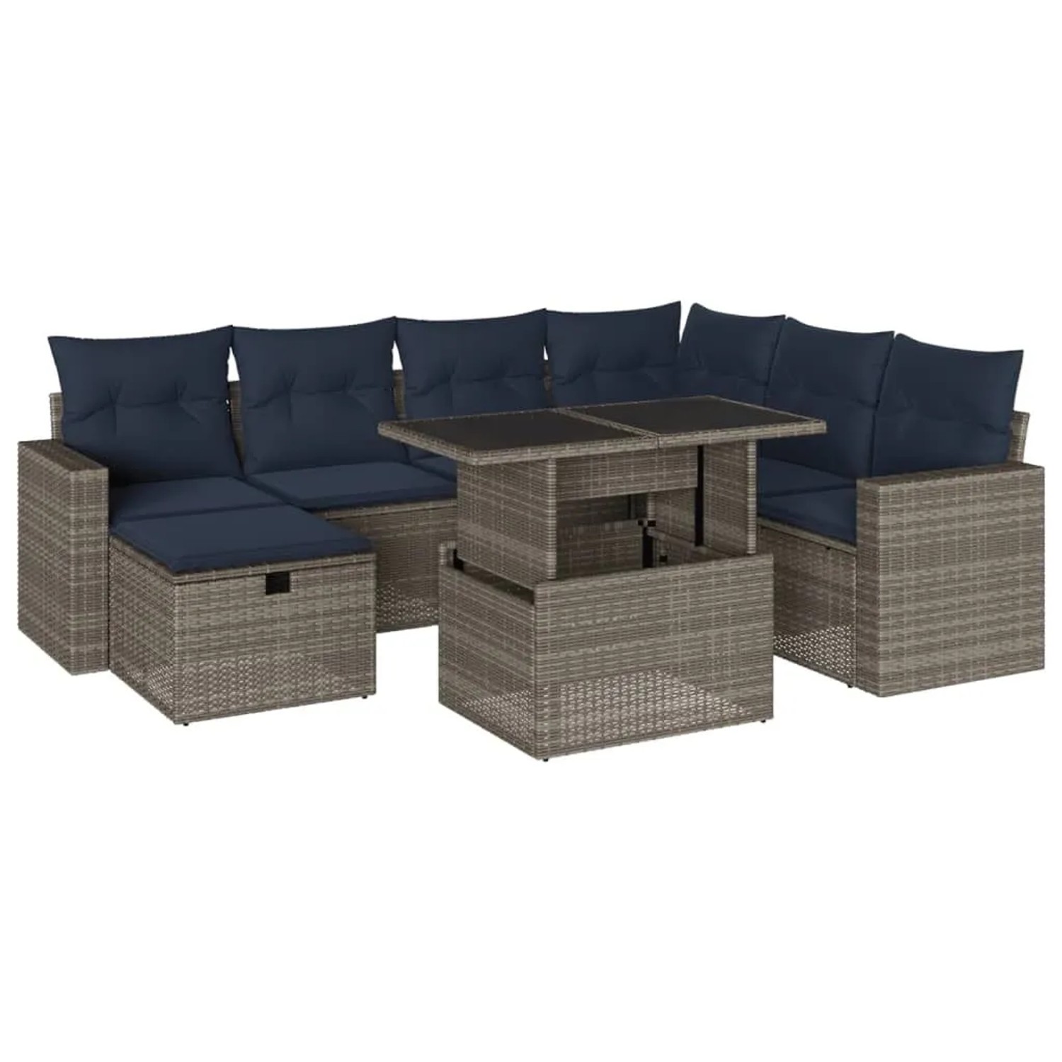 vidaXL 8-Tlg Gartensofa-Set mit Kissen Grau Polyrattan 3274841 günstig online kaufen