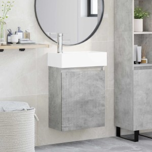 vidaXL Badezimmer Waschtischunterschrank mit Wasserhahn Betongrau 889444