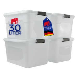 Proregal Aufbewahrungsbox Mit Deckel 30L 4er Set Klein Transparent Stapelbar Kunststoffbox Verschlussclips Stapelbox Aufbewahrungsbehälter Büro