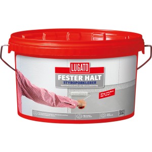 Eimer Styroporkleber Fester Halt, 8 kg, mit Anwendungsbeispiel. Spezialklebstoff für Dämmstoffe.