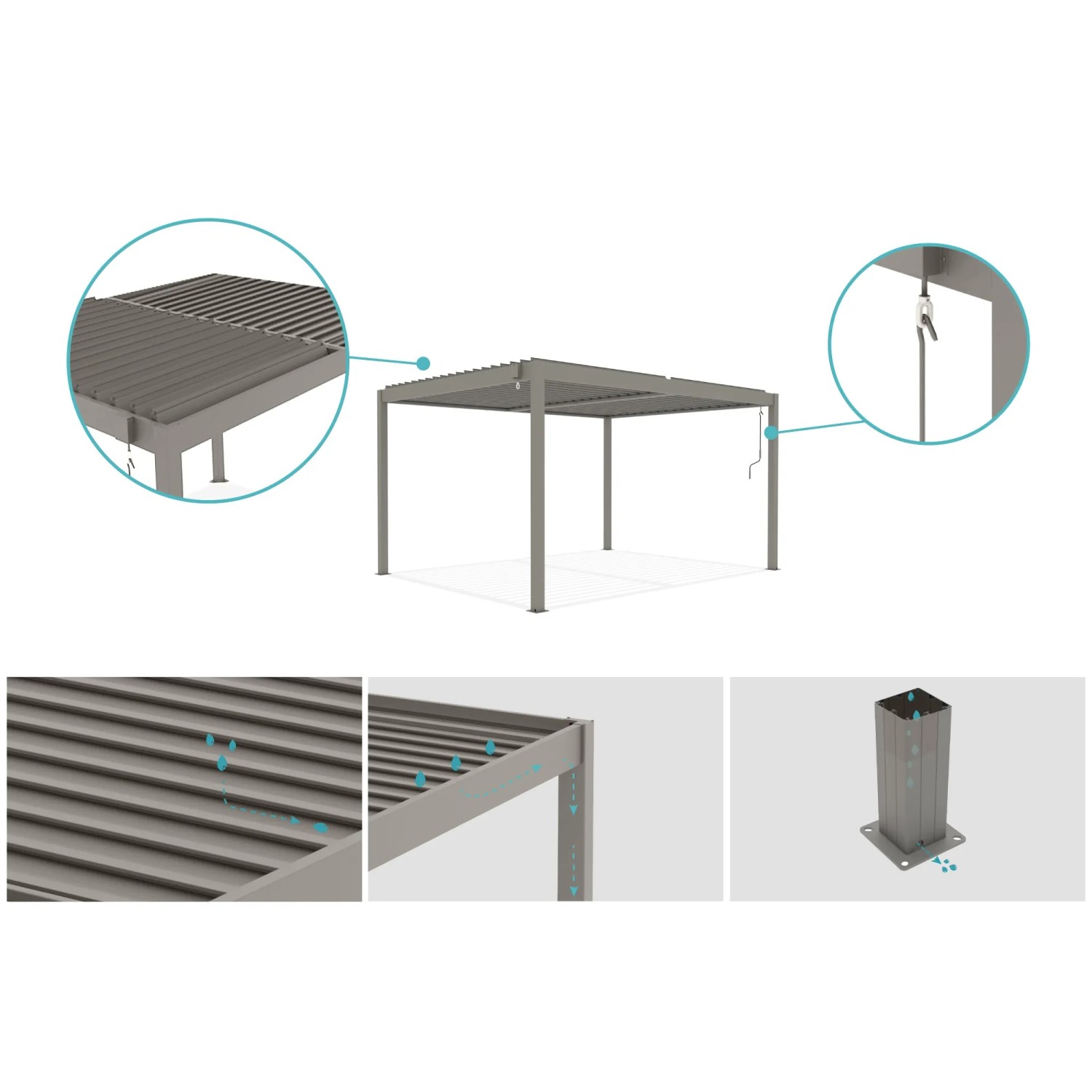 Cazeboo Piana bioklimatische Pergola 4x3 m, taupefarbenes Aluminium. Markise mit Lamellen.