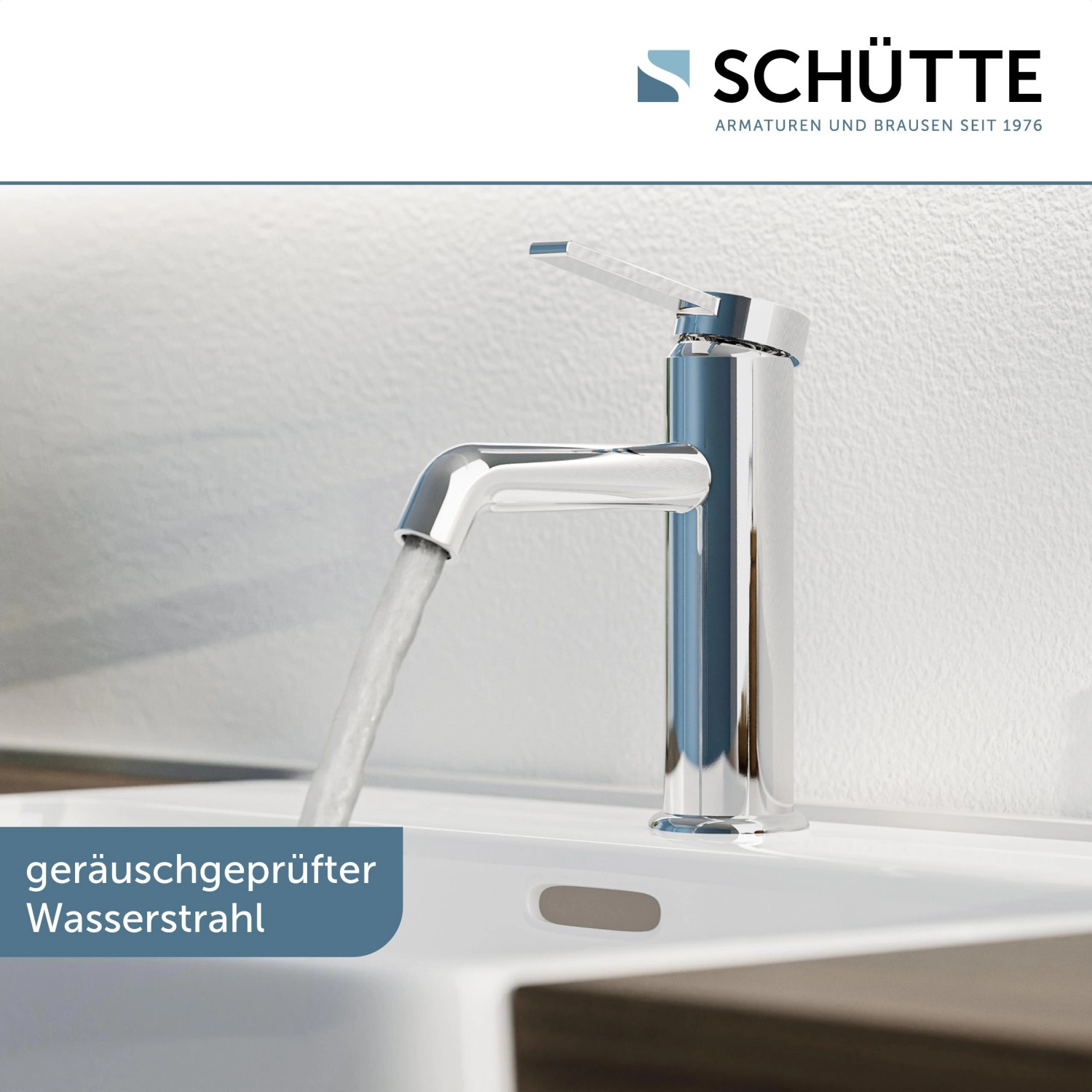 Schütte Waschtischarmatur Los Angeles Chrom mit laufendem Wasser.