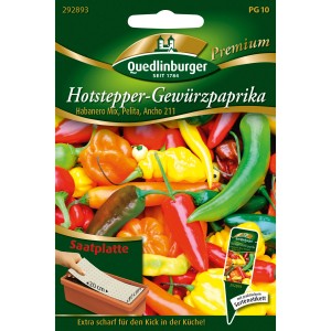 Quedlinburger Hotstepper Gewürzpaprika Saatplatte mit Habanero, Pelita und Ancho Chili.
