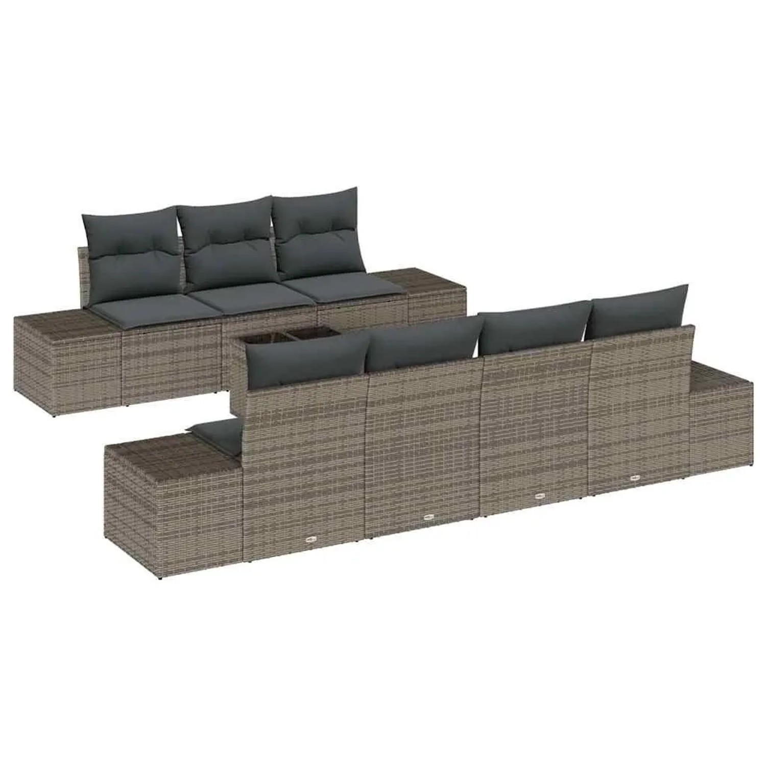 vidaXL Garten-Sofa-Set mit Kissen mit Speicher 8 Tlg Grau Poly-Rattan 3355638