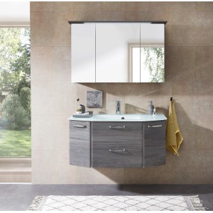 Pelipal Badmöbel-Set Quickset 328, Graphit Struktur quer, 115cm mit Glaswaschtisch und Spiegelschrank.