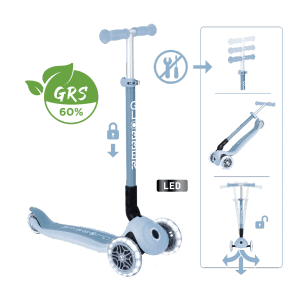 Globber Primo Foldable Lights Tretroller 120/80 mm ABEC 5 3-Rädrig Höhenverstellbar LED-Rollen Blaubeere
