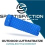 Blaue Sportisfaction Ultraleicht Isomatte 190x58x5cm mit Wabenstruktur und integrierter Luftpumpe für Camping.