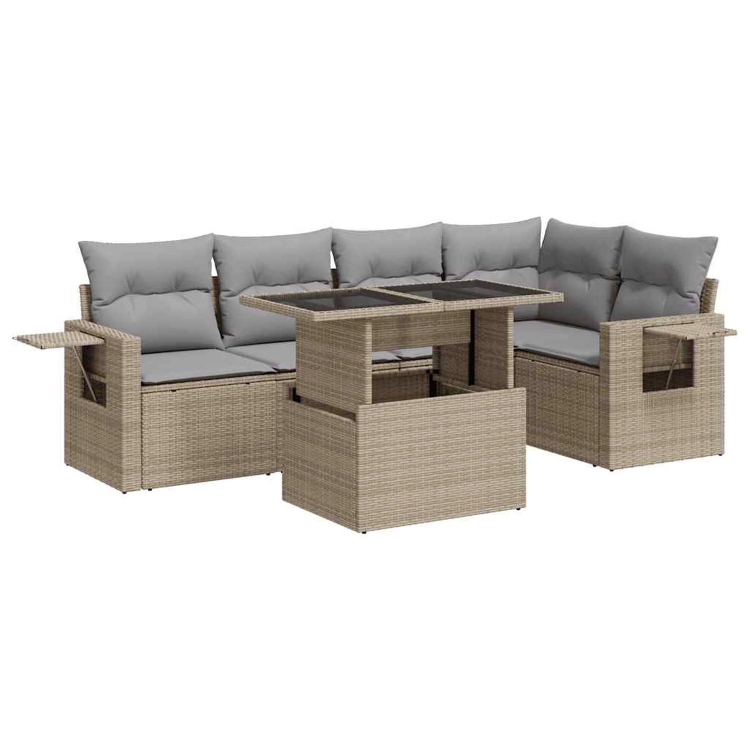 vidaXL 6-Tlg Garten-Sofagarnitur mit Kissen Beige Poly Rattan 3326480 günstig online kaufen