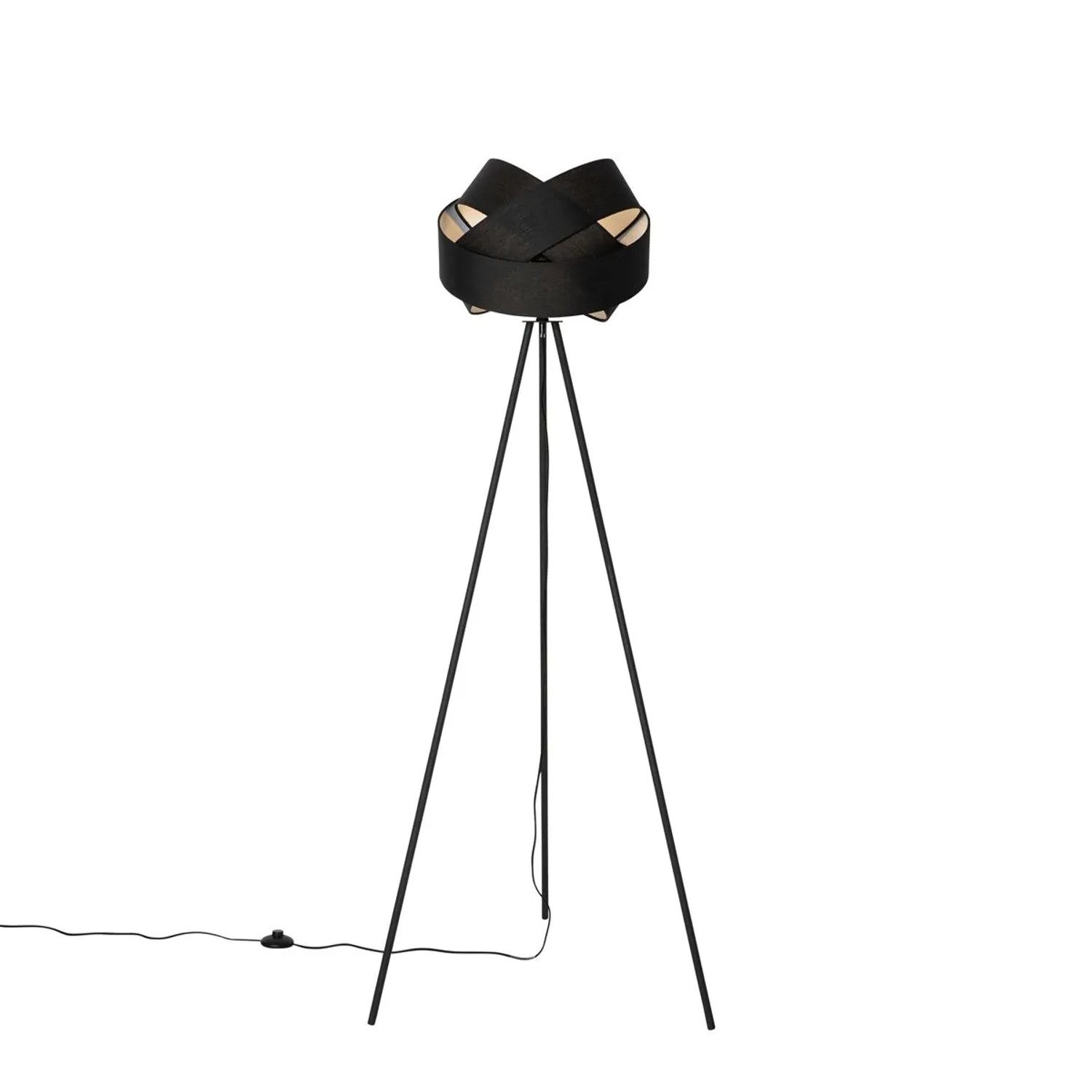 Qazqa Moderne Stehlampe Schwarz Stoff