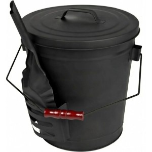 BLACK OAK Ascheeimer STROMBOLI 20L mit Deckel und Schaufel für Kamin & Grill.