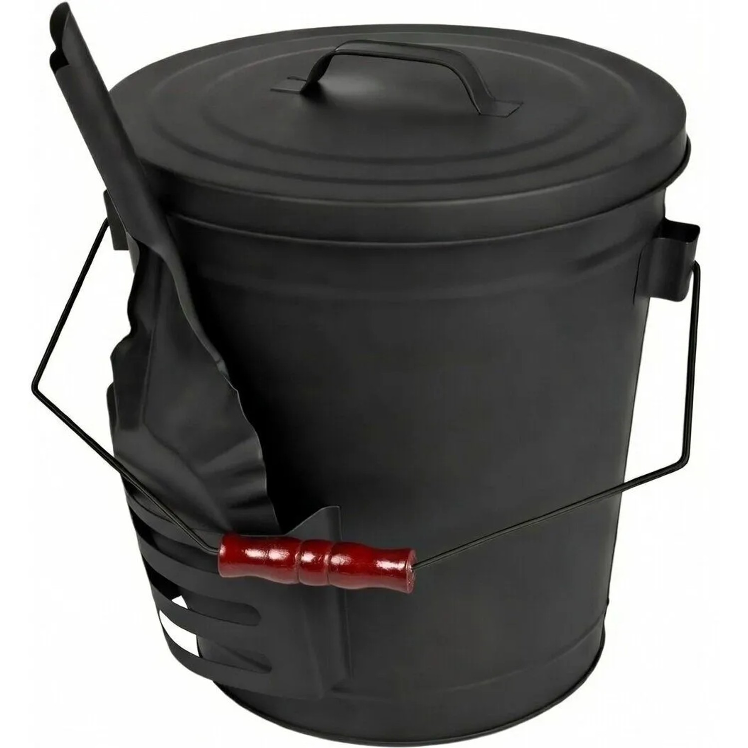 BLACK OAK Ascheeimer STROMBOLI 20L mit Deckel, Schaufel und Edelstahlbügel – Großer Aschebehälter aus Metall für Kaminof...