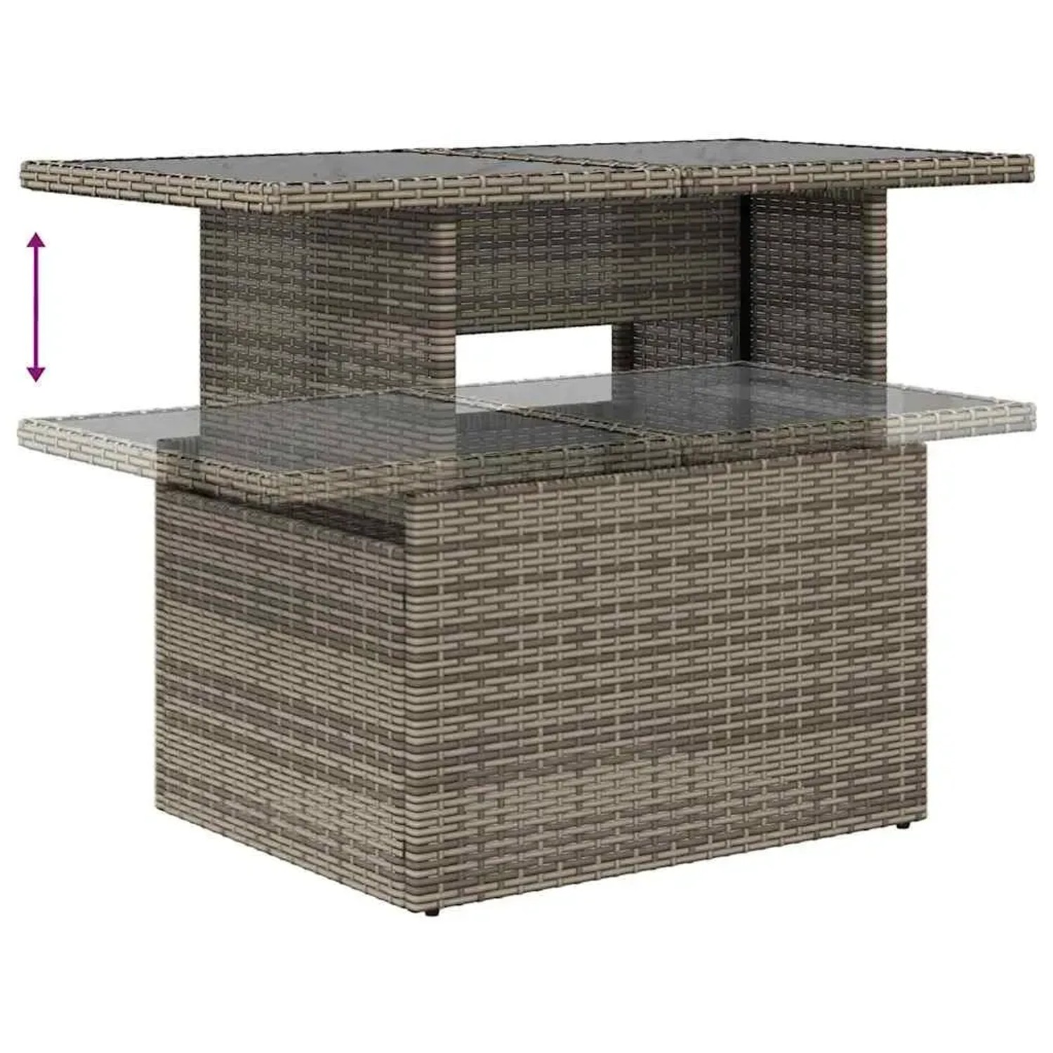 Grauer Poly Rattan Gartentisch mit Stauraum, Teil des vidaXL Garten-Sofa-Sets.
