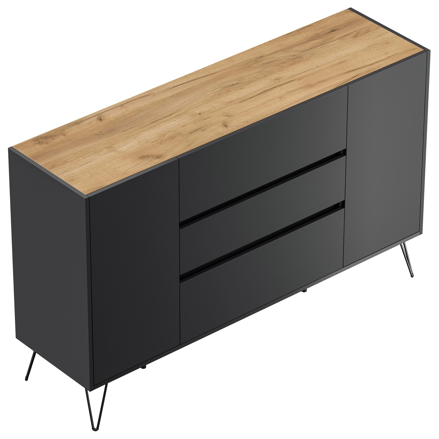 Posseik Sideboard Industrial O 3 Schubladen 2 Türen 155 cm Grafit Eiche Top günstig online kaufen