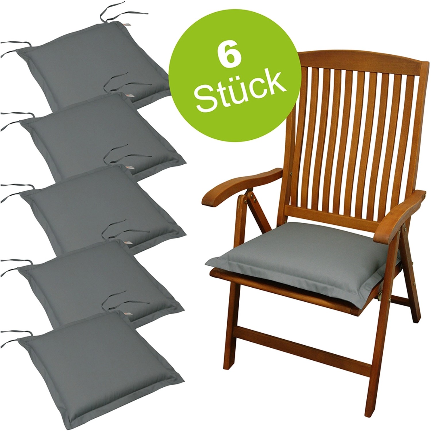 indoba® 6 x Sitzkissen Premium 95°C vollwaschbar Grau 50x50 cm