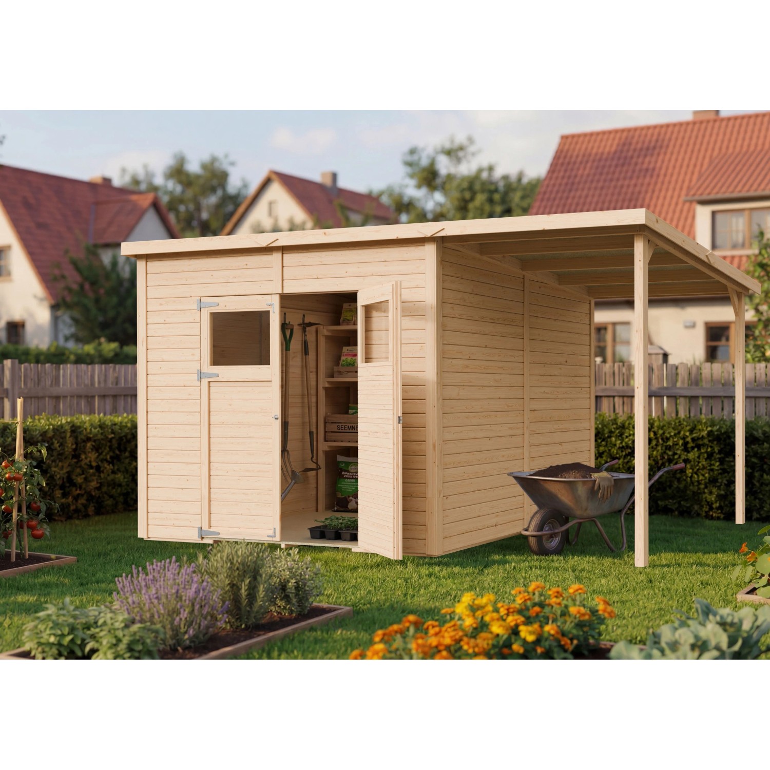 Bertilo Holz-Gartenhaus Amrum4PlusXL natural Flachdach Unbehandelt