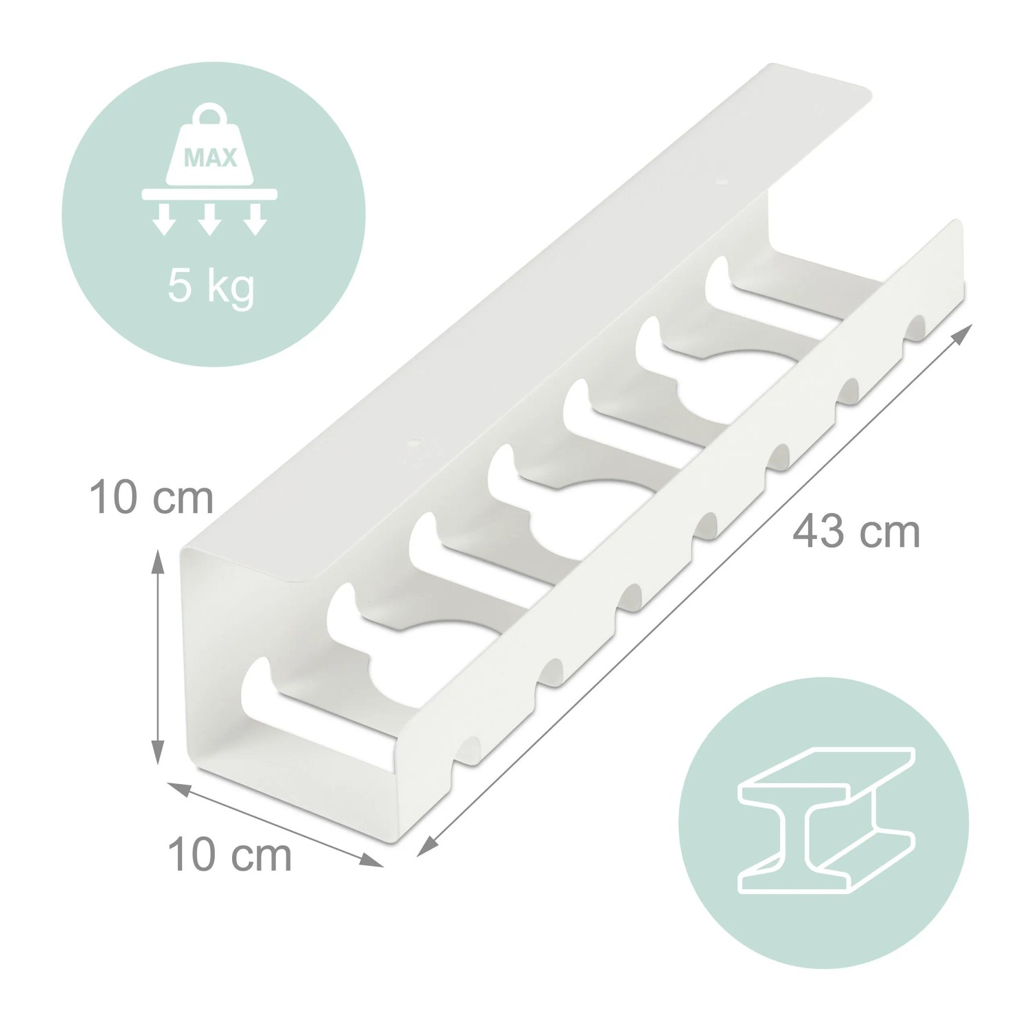Weißes Relaxdays Kabelkanal 2er Set aus Stahl, 43cm lang, zur Kabelorganisation unter dem Schreibtisch.