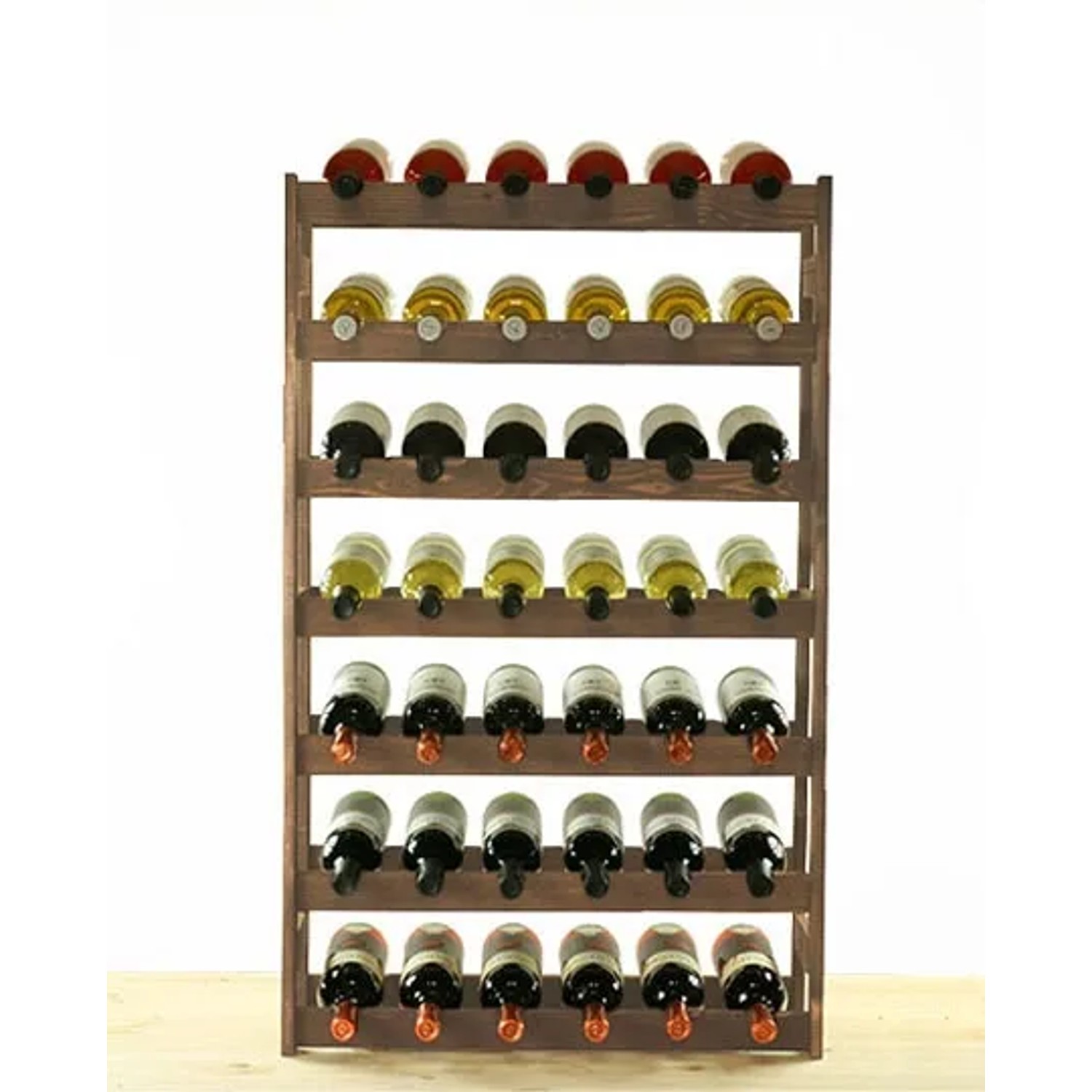 Weinregal Pinotwine aus Kiefernholz, geölt, für 42 Flaschen. Braunes Holzregal.