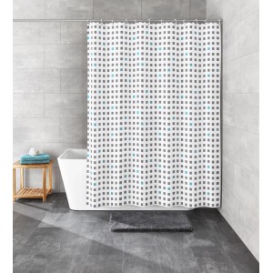 Kleine Wolke Duschvorhang Casket mit geometrischem Muster in Grau und Aqua, 180x200 cm.