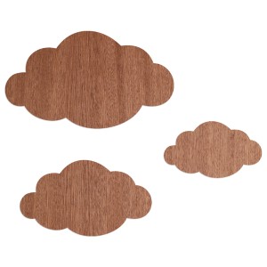WANDStyle Wanddeko Wolken aus Holz, 3-teilig, Mahagoni Furnier, für Kinderzimmer.