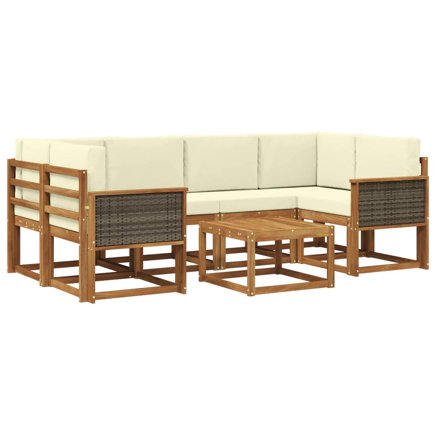 vidaXL Outdoor-Sofagarnitur mit Kissen 5 Stk Natur und Creme 3385026