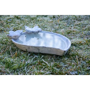 Dobar Vogelbad Foglia mit Schmetterlingen, Keramik, 37x28x4,5cm, Gartendeko.