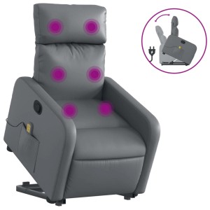 Grauer vidaXL Massagesessel mit Aufstehhilfe aus Kunstleder, mit Vibrationsmassage und Aufstehfunktion.