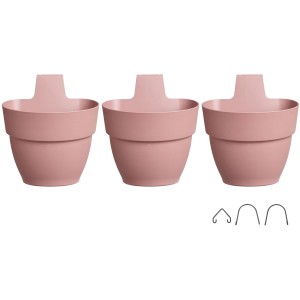 Elho Vibia Campana Hängetöpfe, 3er Set, puderrosa, mit Haken für Geländer oder Wand.