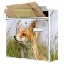 Weißer Banjado Briefkasten mit Fuchs Motiv, inkl. Montagematerial und Schlüsseln. Ideal für A4 Sendungen.