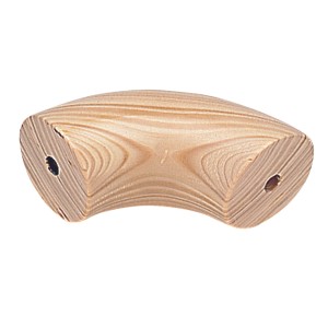 90 Grad Fichte Bogen für Handläufe, Detailaufnahme der Holzmaserung und Bohrlöcher.