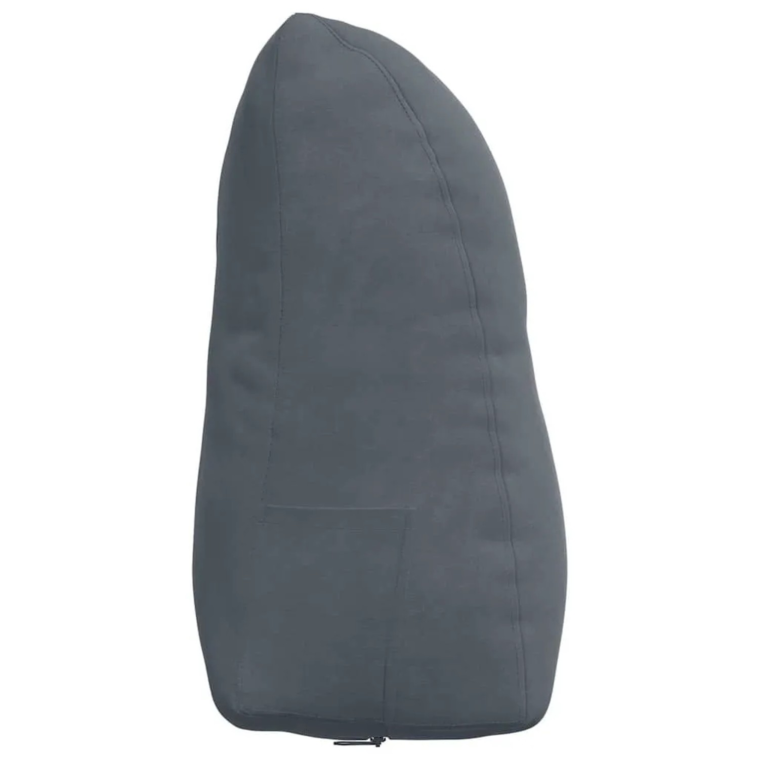 Dunkelgraues Samt-Rückenkissen mit ergonomischer Form, Seitentasche und Reißverschluss. Ideal für Komfort und Unterstützung.