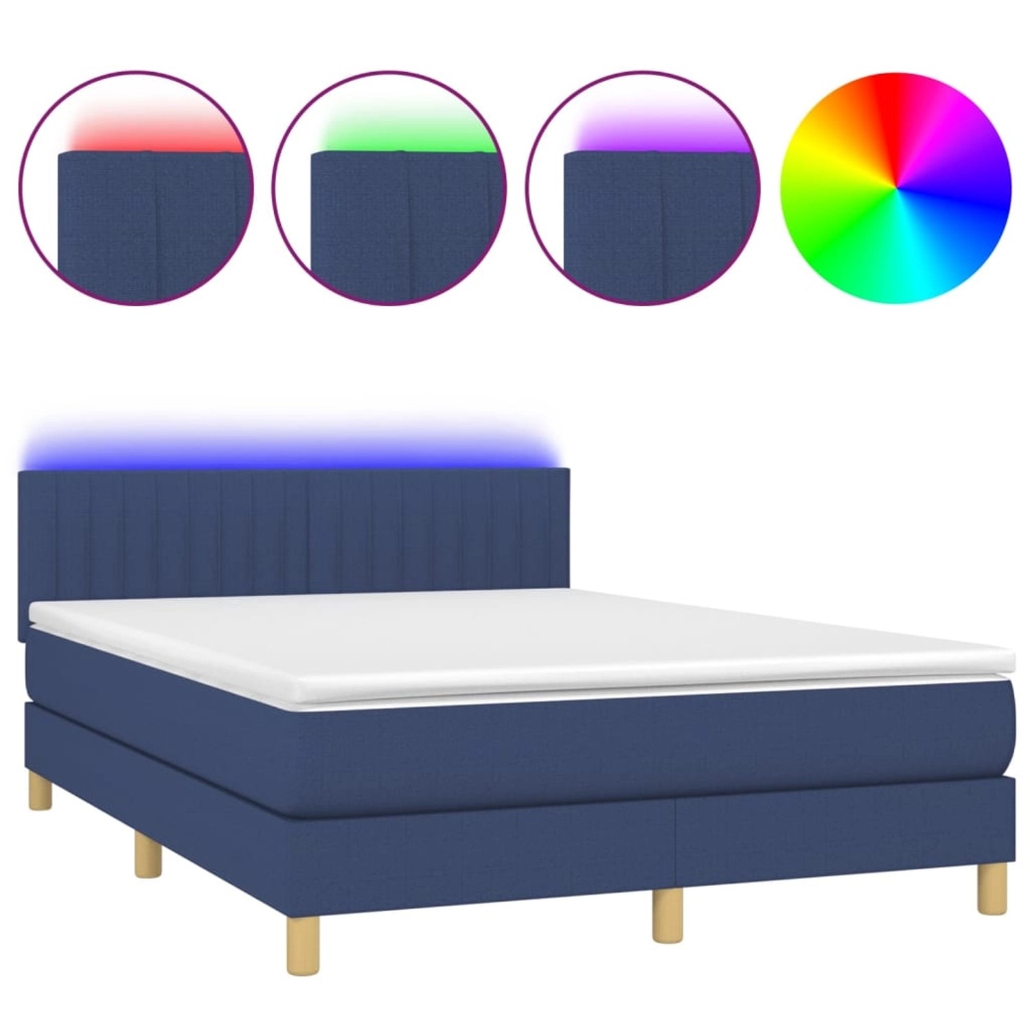 vidaXL Boxspringbett mit Matratze & LED Blau 140x200 cm Stoff 3133883 günstig online kaufen