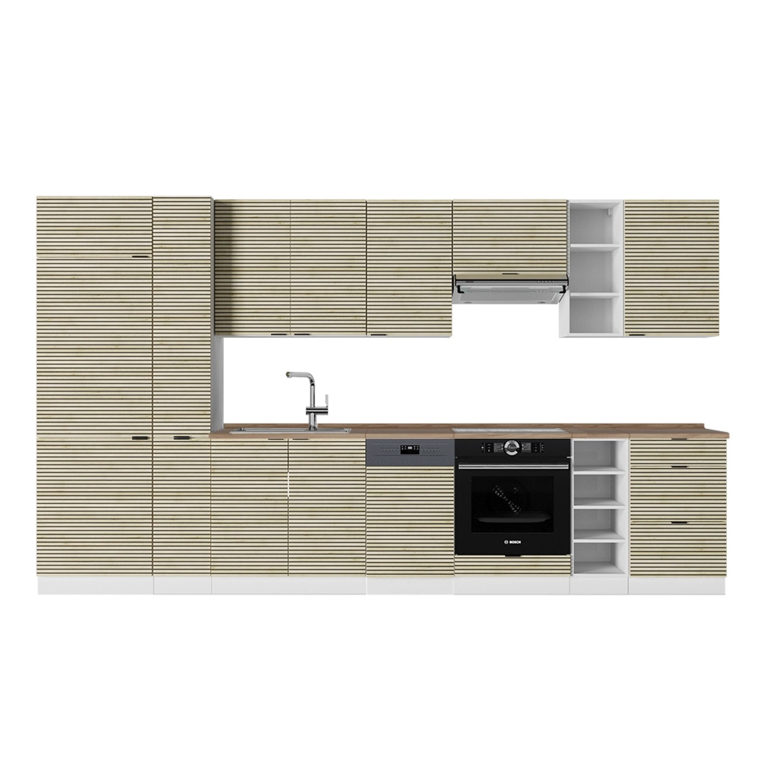 Vicco Fame-Line Küchenzeile Eiche Paneel/Weiß 355 cm AP Eiche günstig online kaufen